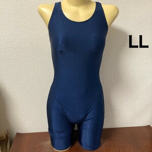 C099ヨット♪ストレッチ♪1円スタート！光沢ネイビーのハーフスパッツタイプ女子スクール水着♪アンダーやコレクションにも♪サイズLL