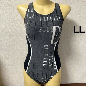 C072ELLE♪ストレッチ♪モノトーンロゴ柄切替え女子競泳水着♪アンダーやコレクションや撮影会にも♪サイズLL