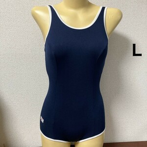 C120ユニチカ♪ストレッチ♪1円スタート！白パイピングネイビーの女子スクール水着♪アンダーやコレクションや撮影会にも♪サイズL