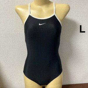 C132ナイキ♪ストレッチ♪1円スタート！白パイピングブラックの女子スクール水着♪アンダーやコレクションや撮影会にも♪サイズL