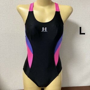 C177ストレッチ♪ブラックのカラー切り替え女子スポーティー競泳水着♪アンダーやコレクションや撮影会にも♪サイズLの画像1