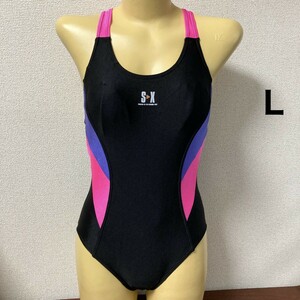 C177ストレッチ♪ブラックのカラー切り替え女子スポーティー競泳水着♪アンダーやコレクションや撮影会にも♪サイズL