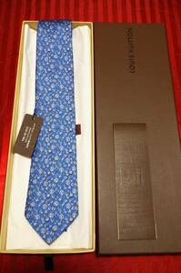 ..OK rare tag attaching unused goods Louis Vuitton necktie LV Icon blue group 