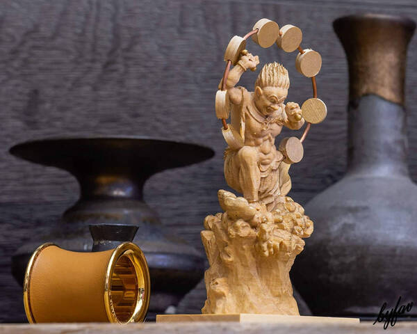 仏像 雷神 木彫り ツゲ 工芸品 風水 厄除け 祈願 守り本尊 お守り 仏具