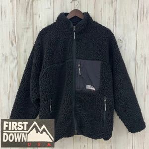 ★◯ FIRST DOWN ファーストダウン ボアジャケット フリース メンズ ブラック Lサイズ ロゴ 刺繍 アウター ジップアップ ブルゾン 古着