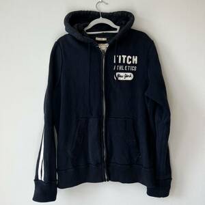 U■Abercrombie&Fitch アバクロンビーアンドフィッチ メンズ ジップアップ パーカー Lサイズ スウェット 紺色 ロゴ アバクロ 裏起毛