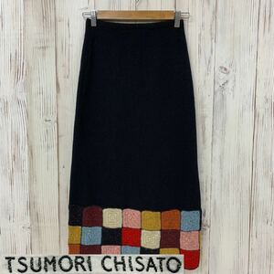 ◯ TSUMORI CHISATO ツモリチサト ニット ロング スカート パッチワーク レディース ブラック Mサイズ 毛糸 日本製 古着
