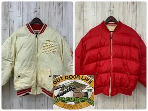 ◯ EDWIN エドウィン リバーシブル ダウンジャケット メンズ 白×赤 フリーサイズ OUT DOOR LIFE アウター 90s ロゴ ヴィンテージ 古着 