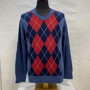 トミーヒルフィガー TOMMY HILFIGER / Vネックカーディガン / アーガイルチェック / コットンニット / 刺繍ロゴ / M M 紺 / ネイビー