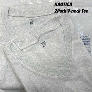 ノーティカ NAUTICA 2-Pack V-neck Tee 7オンス天竺コットン ワンポイント刺繍 2枚セット 半袖パックT GRY M Tシャツ Tシャツ M