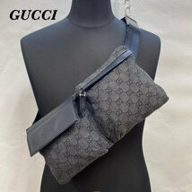 グッチ GUCCI ボディバッグ ウェストポーチ ウェストバッグ GGキャンバス レザー 28566 200047 ユニセックス BLK ボディバッグ -_画像1