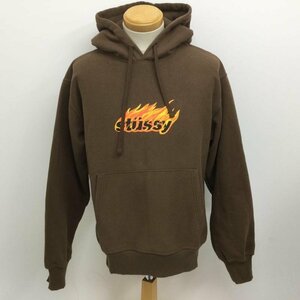  Stussy fire pattern Logo print pull over Parker Parker Parker S tea / Brown Logo, character 