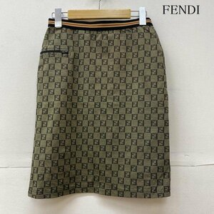  Fendi Zucca pattern tight skirt waist line rubber skirt skirt 42 tea / Brown 