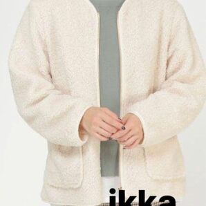 ikka イッカ ノーカラーボアブルゾン ボアジャケット ボアカーディガン