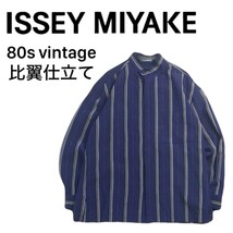 80s 当時物 ISSEI MIYAKE MEN レーヨン コットン 立ち襟 比翼仕立て レーヨン コットン 長袖シャツ M イッセイミヤケ ビンテージ 231218_画像1