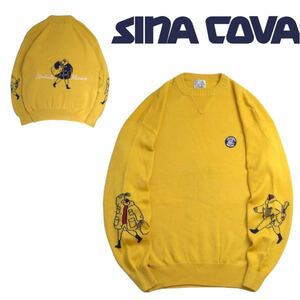 極美品 圧巻 豪華デザイン 最高級 SINA COVA 蓄熱保温 刺繍ワッペン ニット セーター メンズL シナコバ マリン カプリ ゴルフ 2312142