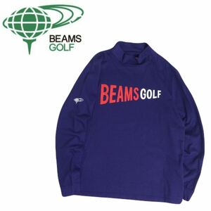 極美品 近年新作 BEAMS GOLF 蓄熱保温 ビッグロゴ ストレッチ モックネック 長袖シャツ インナー メンズL ビームス ゴルフウェア 2312193
