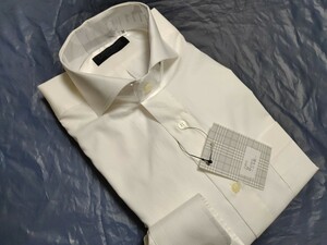 Ｌ寸新品／日本製無地ホリゾンタルカラーシャツ■オフホワイト色ジャガード