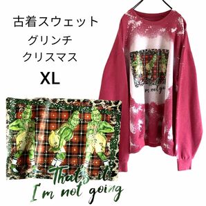 古着　グリンチ　クリスマス　トレーナー　かわいい　赤　ノーブランド　おもしろい USA XL スウェット