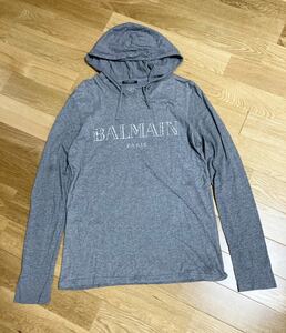 [BALMAIN HOMME] 18AW LOGO PRONT HOODIE フロントロゴ パーカー フーデットカットソー S グレー W8H8099I258 メンズ バルマンオム