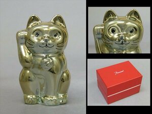【心庵】バカラ　Baccarat　クリスタル／招き猫　ラッキーキャット　ゴールド　重量508g　置物　箱付　KB002