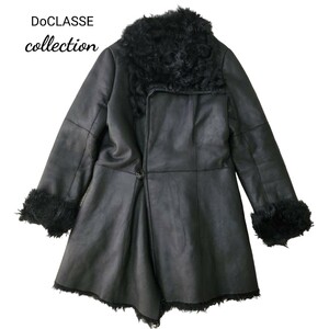 【税込150,220円】◆ほぼ未使用◆ ドゥクラッセ DoCLASSE COLLECTION ムートンコート 11号 カルガンラム 黒 ロングコート L 羊革 毛皮