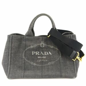 プラダ　トートバッグ　カナパ　デニム　グレー　ブラック　ショルダーストラップ　布袋　PRADA 　中古　◆3111/藤枝インター店