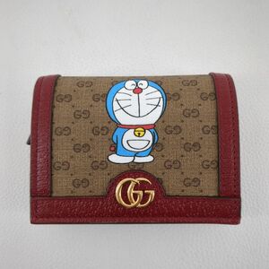 グッチ　二つ折り財布　67788　GUCCI　ドラえもん　ミニGGスプリーム　レッド　ブラウン　ウォレット　Fujiko　中古　◆3114/高洲店