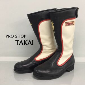 SU■ PRO SHOP TAKAI プロショップ タカイ レーシングブーツ 黒 白 赤 ブラック×ホワイト 25.5cm レザー バイクブーツ 旧車 当時物