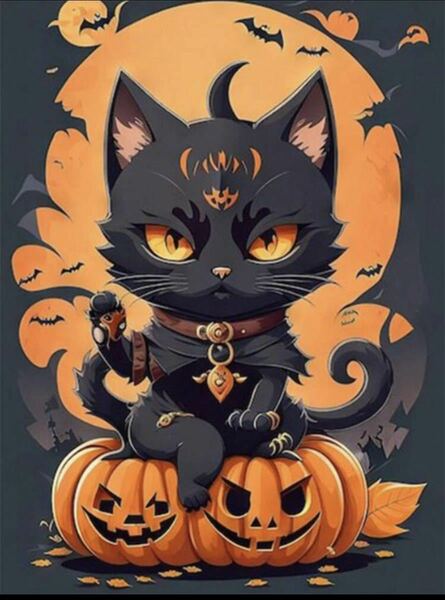 ダイヤモンドアート ハロウィン 黒猫 かぼちゃ