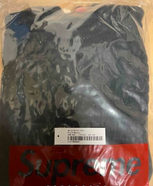 新品未開封品 SUPREME AppliquE Cable Knit Sweater Black 23FW 黒 アップリケ ケーブルニット セーター