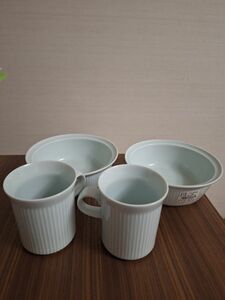 白山陶器 よしず彫 マグカップ 多様鉢 青白釉 ペア食器