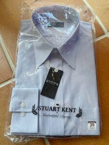 49 新品　STUART KENT メンズ長袖ワイシャツ　ホワイトxブルーストライプ　サイズ39-78