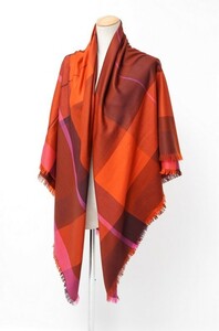 GP0485*Christian Dior クリスチャンディオール チェック柄 大判ストール ショール スカーフ 約150cm オレンジ/ブラウン/ピンク系