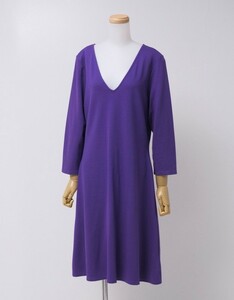 GO9898▼ローレン ラルフローレン LAUREN RALPH LAUREN*Vネック ストレッチ フレアワンピース*Mサイズ*パープル