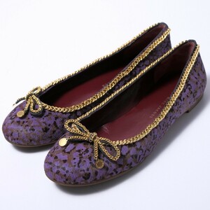 GO9844*マークバイマークジェイコブス MARC BY MARC JACOBS*Size 37*ハラコ*リボン×チェーン*パンプス*フラットシューズ*パープル系