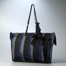 MF8199*LANVIN COLLECTION ランバンコレクション グログランリボン チェーントートバッグ ショルダーバッグ 肩掛け A4対応 黒/紺/グレー_画像2