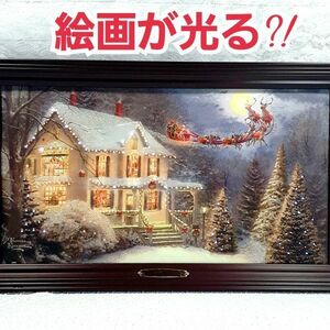 海外20万!! トーマスキンケード【 絵画が光る?! 】 ～ クリスマスの前夜 ～ イルミネーション 風景画 美しい夜空にサンタのそりが駆け巡る