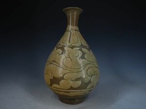 ［李朝 高麗 コレクター品] 青磁 粉青沙器 掻落花唐草文 大徳利 高さ31㎝ 箱付 白磁 朝鮮 韓国12194