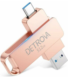 DETROVA USBメモリ 512GB 2IN1 USB3.0＆Type-C メモリー 大容量 フラッシュメモリ 外付け 容量不足解消 小型 360度回転式 Mac Windows PC 
