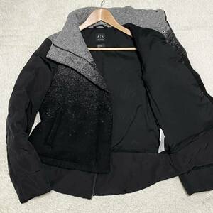 【極美品】ARMANI EXCHANGE アルマーニエクスチェンジ ダウンジャケット グレー 黒 霜降り 袖切り替え グラデーション 極暖 フェザー 冬 M