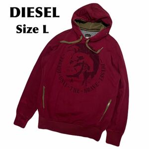 DIESEL プルオーバー パーカー トップス ブレイブマン ディーゼル L メンズ　ボルドー　フード　スウェット 