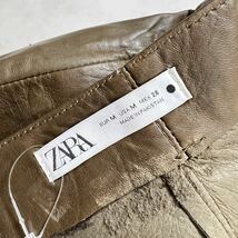 極美品 ザラ ラムレザースカート 台形 本革 ミニスカート M カーキ グリーン ZARA レディース 231214_画像5