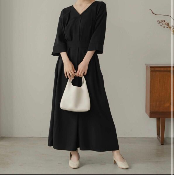 yourmle Vneck 3way waist ribbon dress black オケージョンワンピース