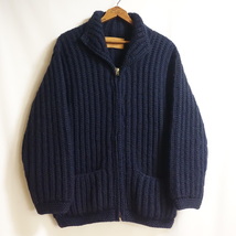 【SHIPS別注 90's カナディアンセーター カウチンセーター】カナダ製 リブ編み ハンドニット Canadian Sweater ネイビー 無地 TALON ZIP_画像2