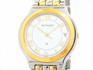 ◆◇BUCHERER ブッフェラー Q デイト ローマン 955.720.2 クォーツ 白文字盤 コンビ SS メンズ◇◆