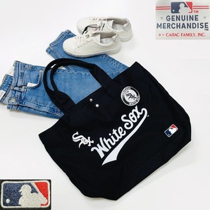 White Sox ブラック トートバッグ メンズ レディース 大人カジュアル アウトドア キャンプ ボタン ロゴ 刺繍 黒 ホワイトソックス