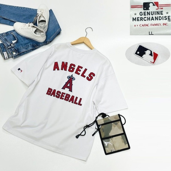 未使用品 /LL/ ANGELS ホワイト ロゴ刺繍半袖Tシャツ トップス メンズ レディース カジュアル メジャーリーグ 白 ロサンゼルス エンゼルス