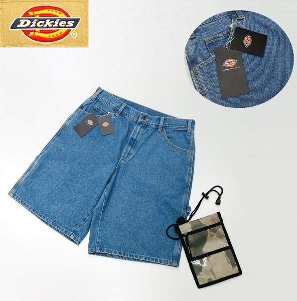 未使用品 Dickies ブルー ハーフパンツ デニムペインターショーツ メンズレディースカジュアル ライブフェス短パンディキパン ディッキーズ