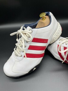 衝撃プライス！『アスリート待望モデル！』【adidas アディダス/ユニバーシティ AT】高級レザーゴルフシューズ！白赤/jp25.5cm！12.19